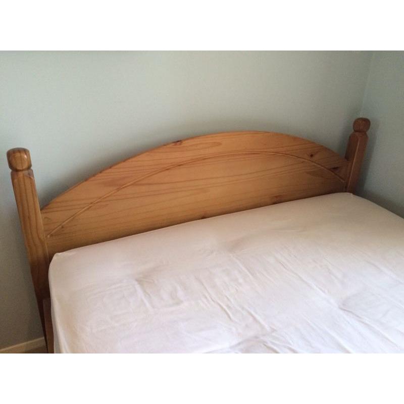 Pine double bed (incl mattress)